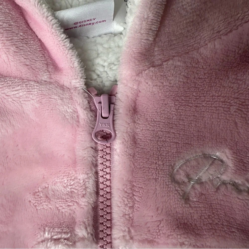 Disney Princess Pink Sherpa Zip Hoodie Girls Size 6 Cozy Glitter Jacket - Picture 6 of 9